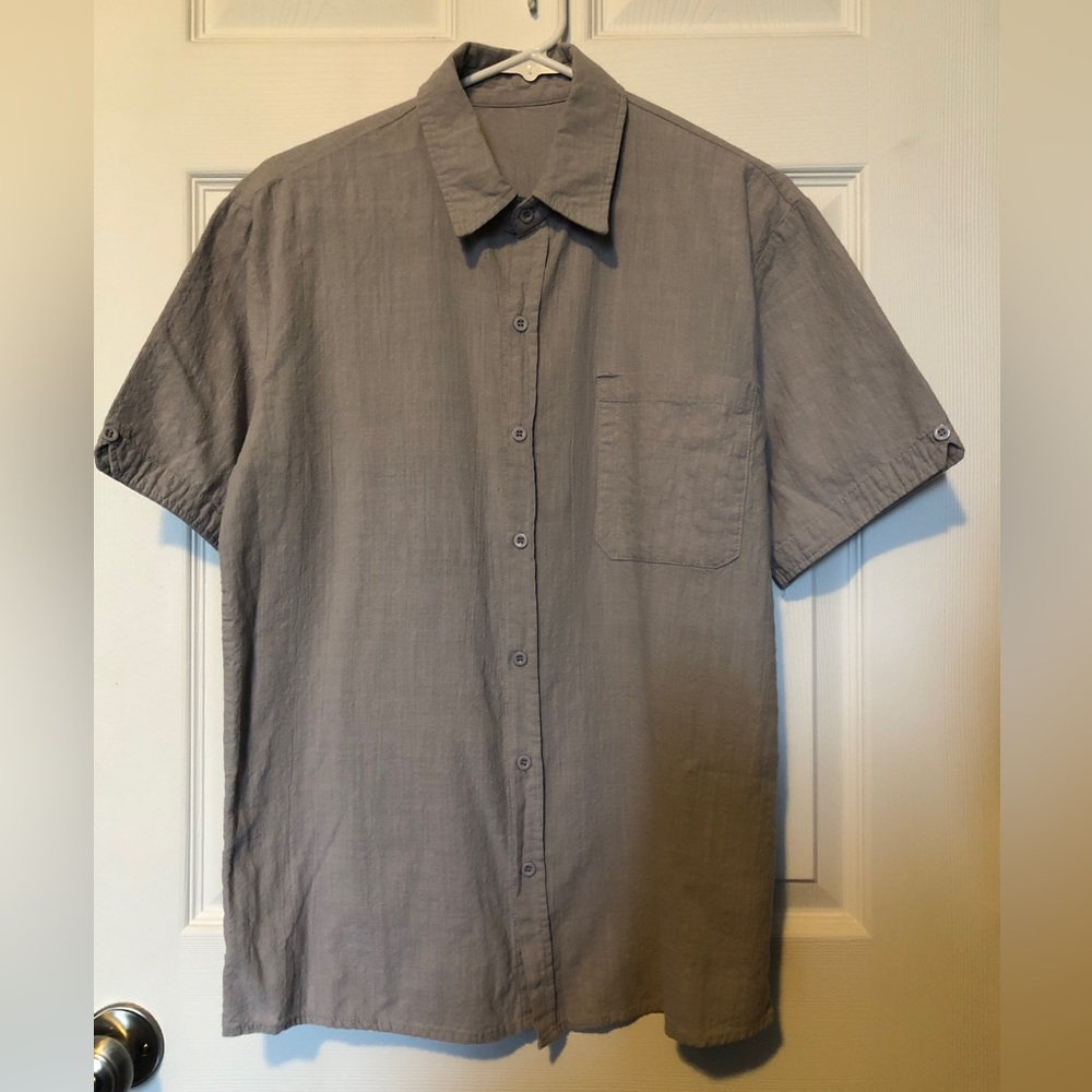 Men's short sleeve button down shirt, light grey (M)